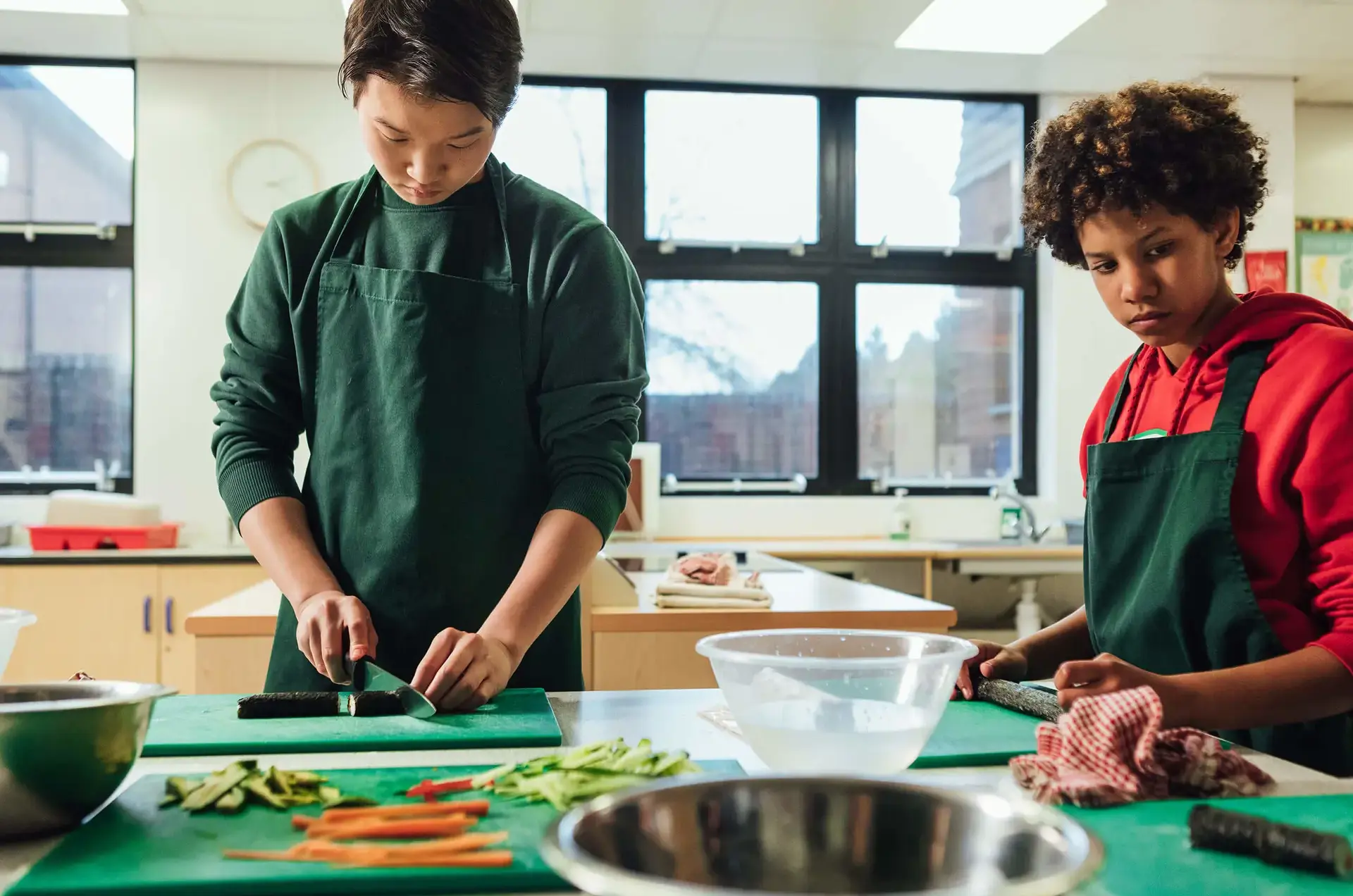 Students preparing food at St Chris