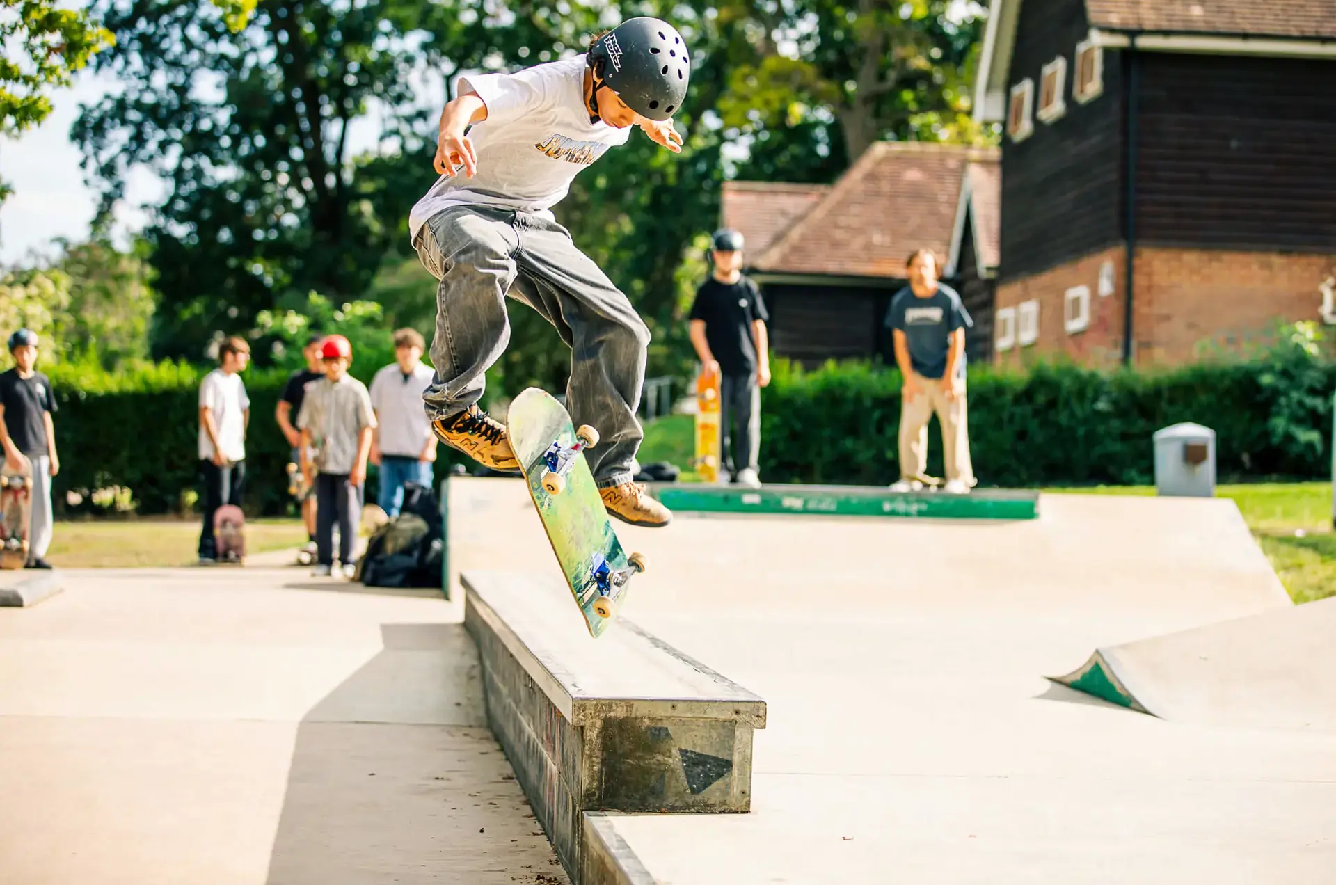 Senior School pupil at St Chris doing stunts on a skateboard