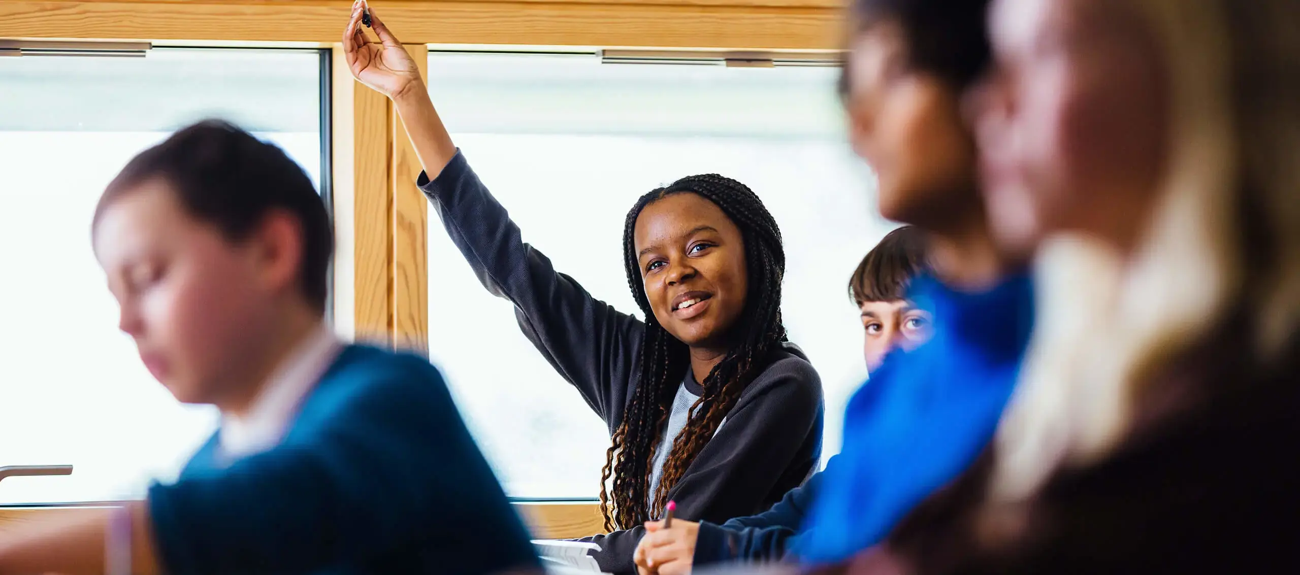 Pupil raising hand in class